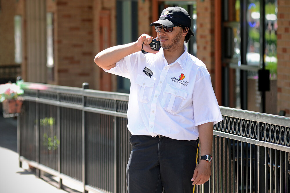 A Public Safety Ambassador is on duty in downtown Kansas City. Courtesy of Sean O’Byrne
