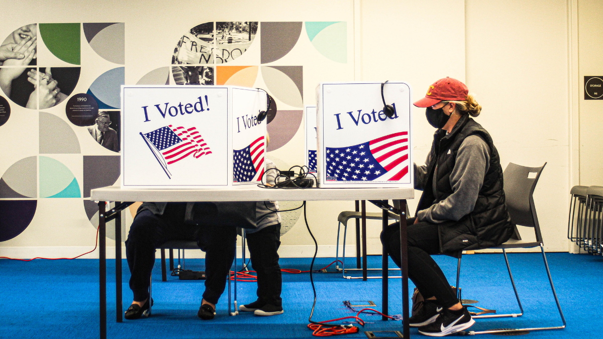The conference room at The Whole Person was transformed into an absentee voting location after the launch of their new program that provides voting services to people with disabilities in Kansas City. (Zachary Linhares/The Beacon)