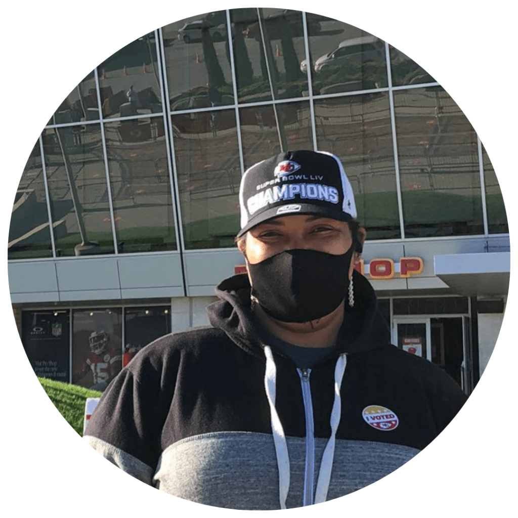 Gail Davis voted at Arrowhead Stadium, one of the new centralized polling locations created because of the pandemic.