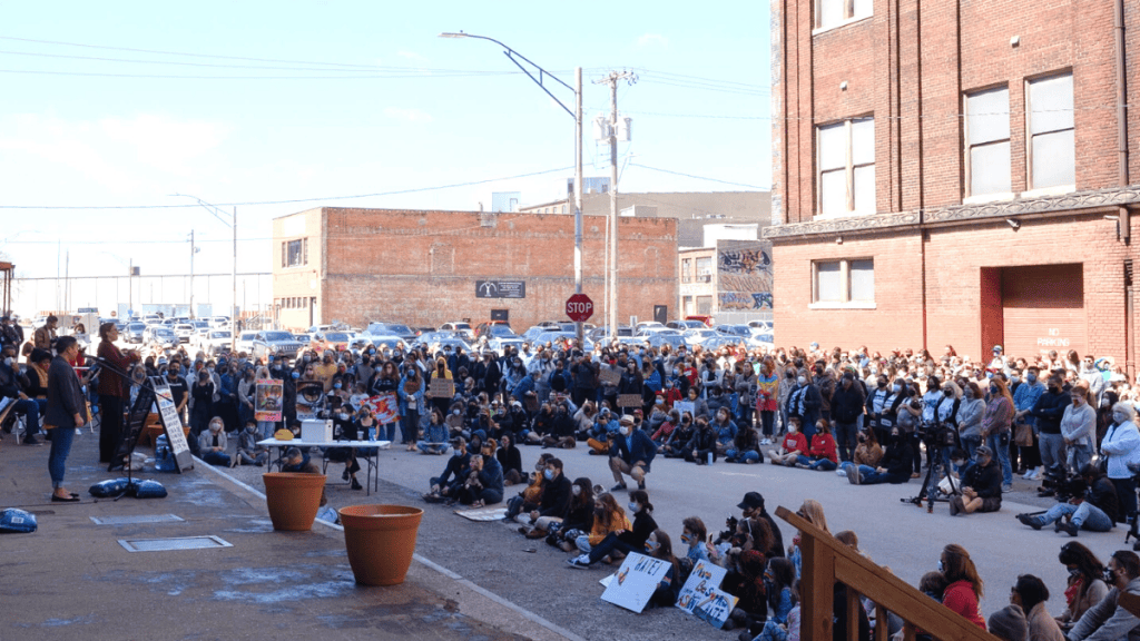 Over a hundred people attended the Stop Asian Hate vigil on March 28 to raise awareness around the rise in anti-Asian attacks and stand in solidarity with Kansas City's Asian American and Pacific Islander community. (Dominick Williams/The Beacon)