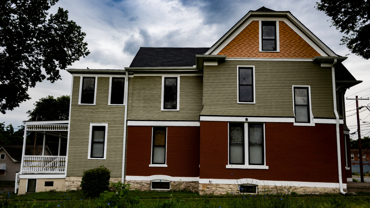 A formerly abandoned home under renovation on 4401 E. Ninth Street in Kansas City.