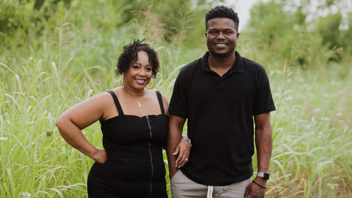 T'erra and Cleveland Chatmon outside their home in Bonner Springs, Kansas. The Chatmons receive individual and marital counseling through Journey Embraced, a Black-owned therapy organization.