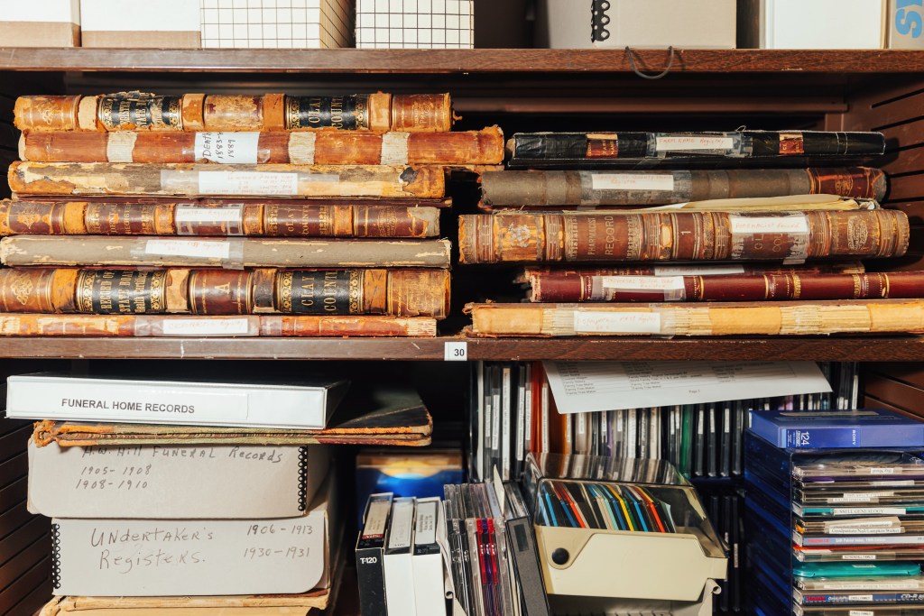 Records and documents fill the shelves of Clay County Archives on Aug. 18 in Liberty, MO.