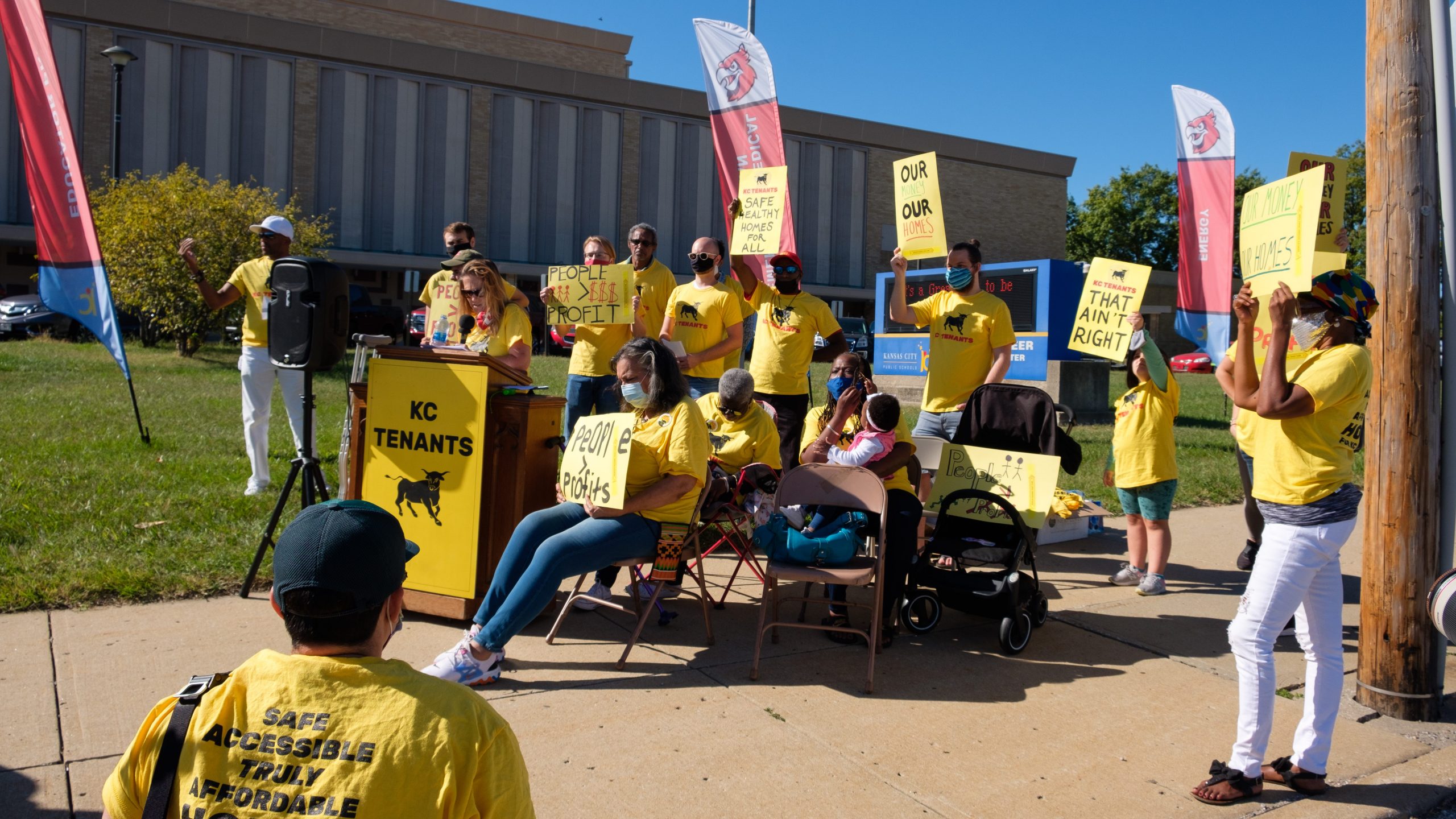 Members of KC Tenants gather to demand that the city improve its rental assistance program.