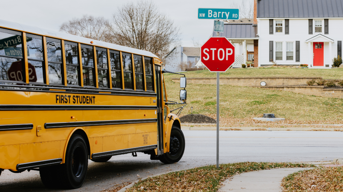 A school bus turns the corner on Barry Road in Kansas City's northland.