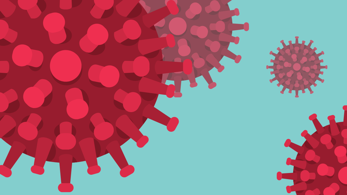 Red viruses against a teal background