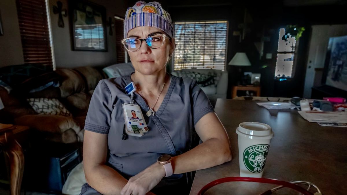 Traveling nurse Michelle Martin in her west Wichita home.