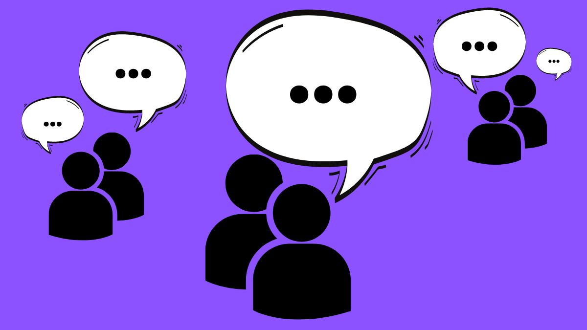 Illustration of people speaking with speech bubbles.