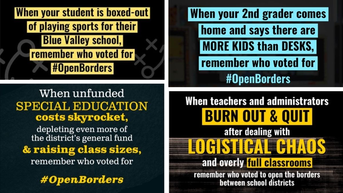 Facebook posts by Stand Up Blue Valley cover a Kansas open enrollment policy.