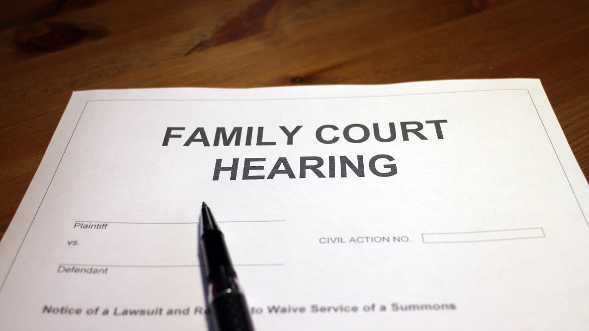 A document reads "Family Court Hearing"