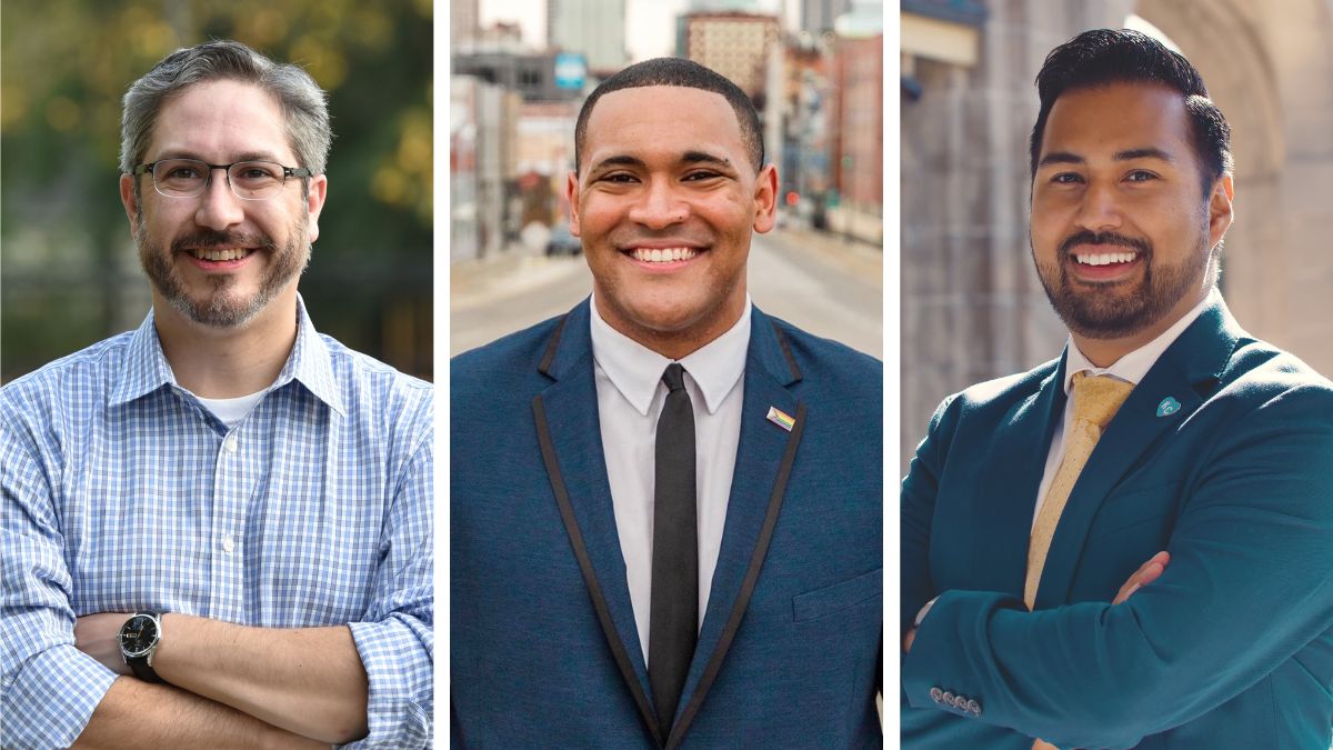 Individual headshots of the three legislature candidates, Geoff Gerling, Justice Horn and Manny Abarca.