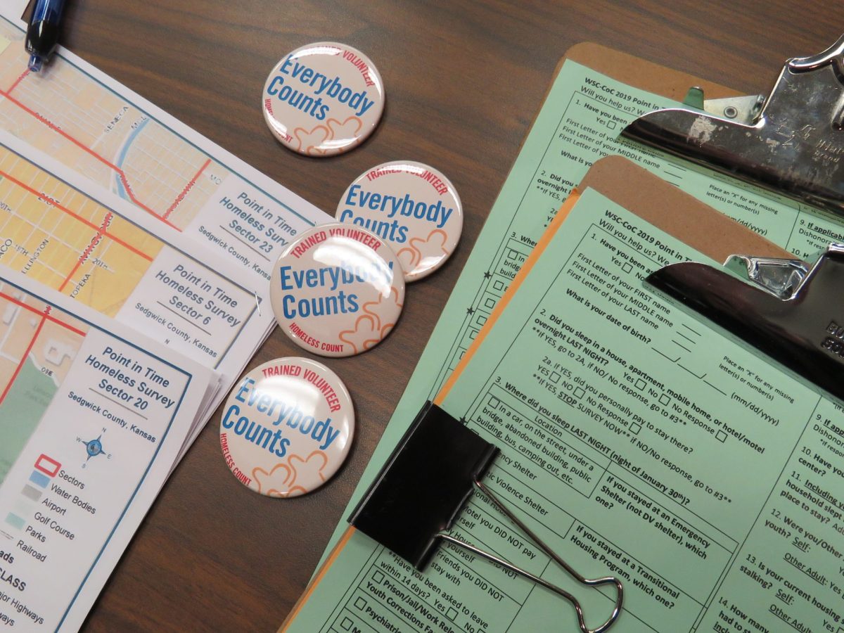 Buttons and surveys used by United Way of the Plains in the annual homeless count.