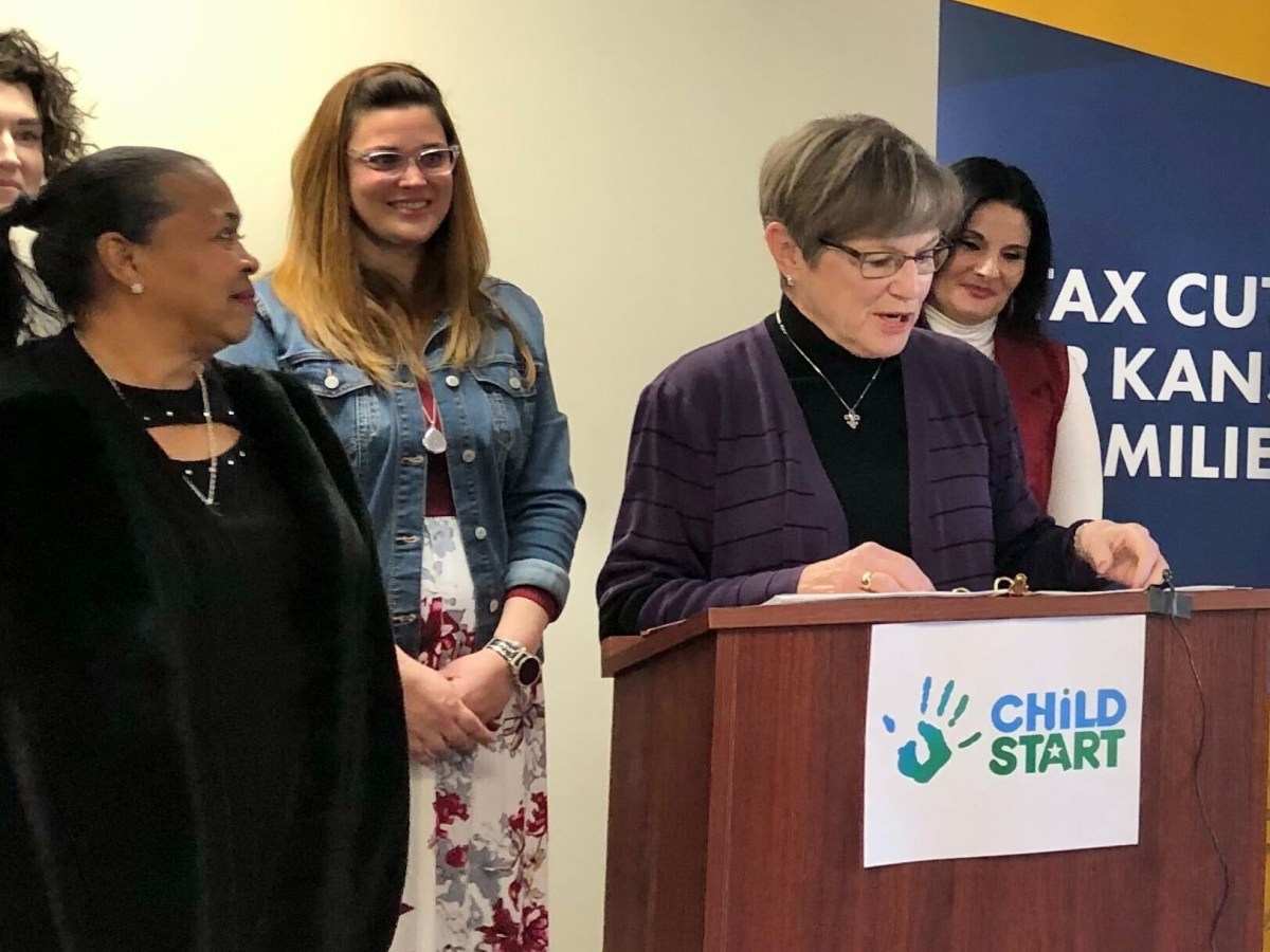 Kansas Gov. Laura Kelly speaks in Wichita on behalf of "Axing the Taxes" proposal
