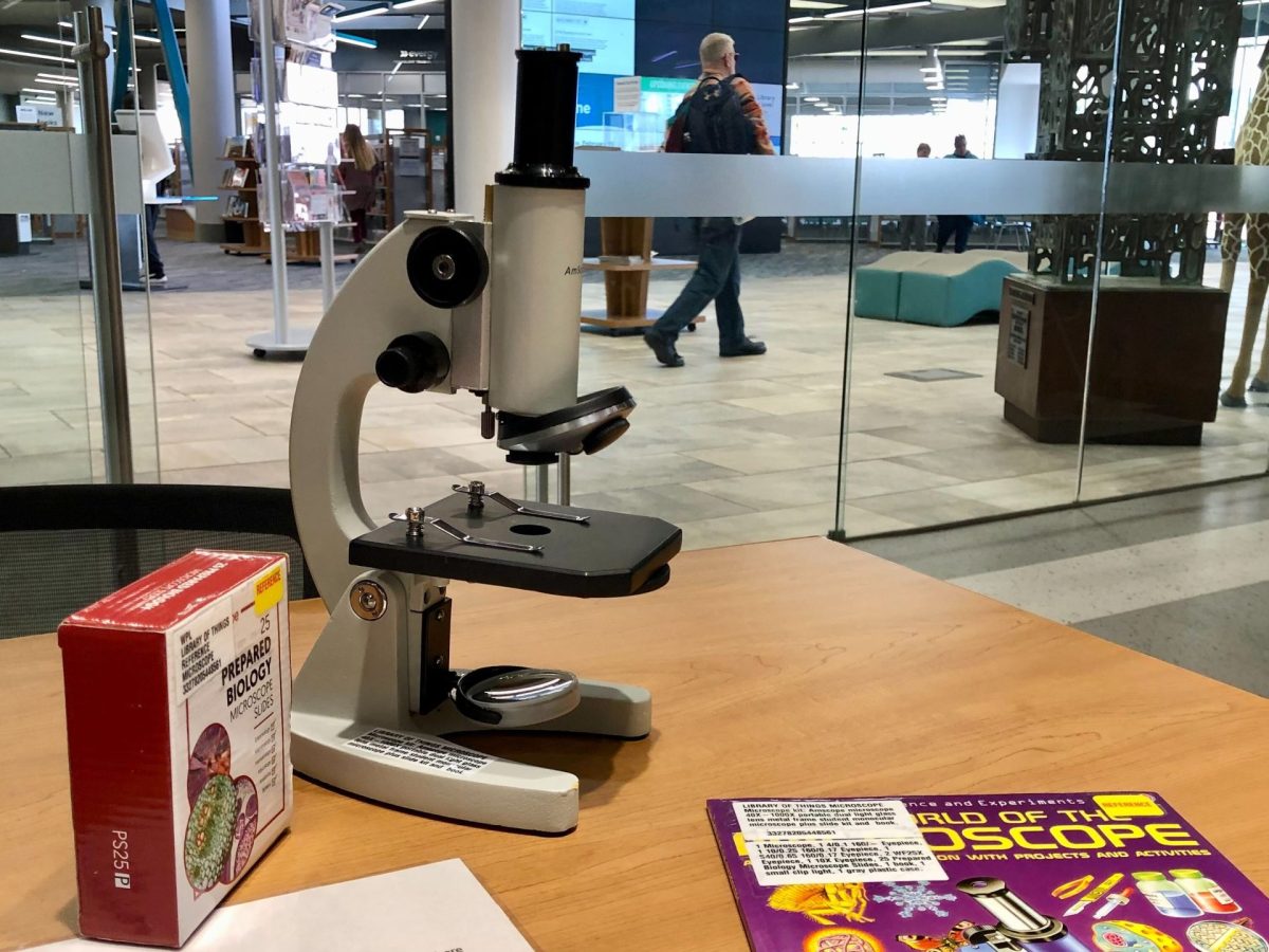 A microscope is one of the things you can borrow from the Wichita Public Library that isn't a book.
