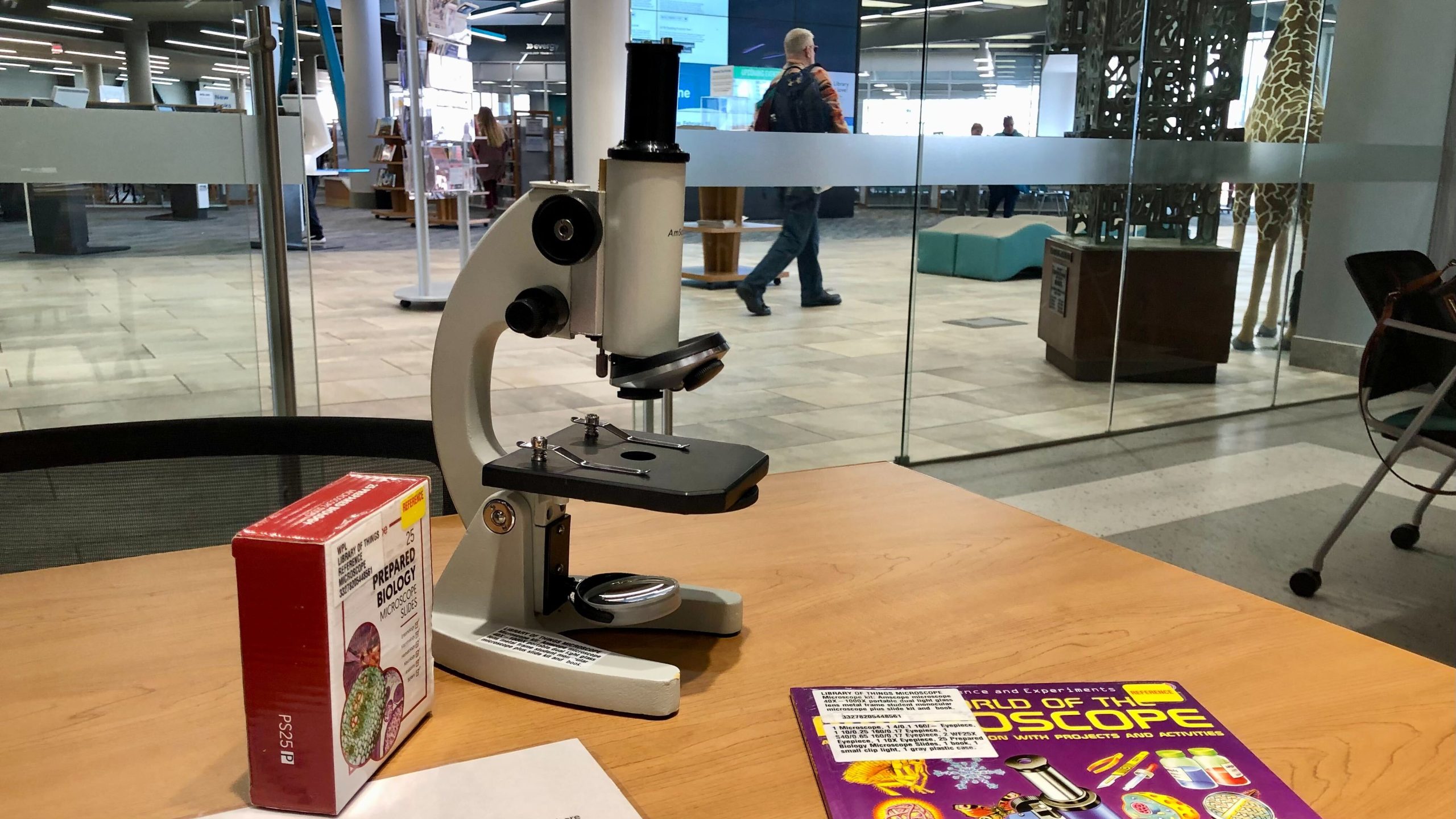 A microscope is one of the things you can borrow from the Wichita Public Library that isn't a book.