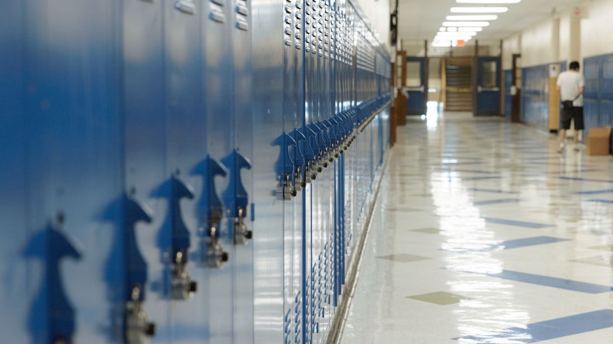 A high school hallway.