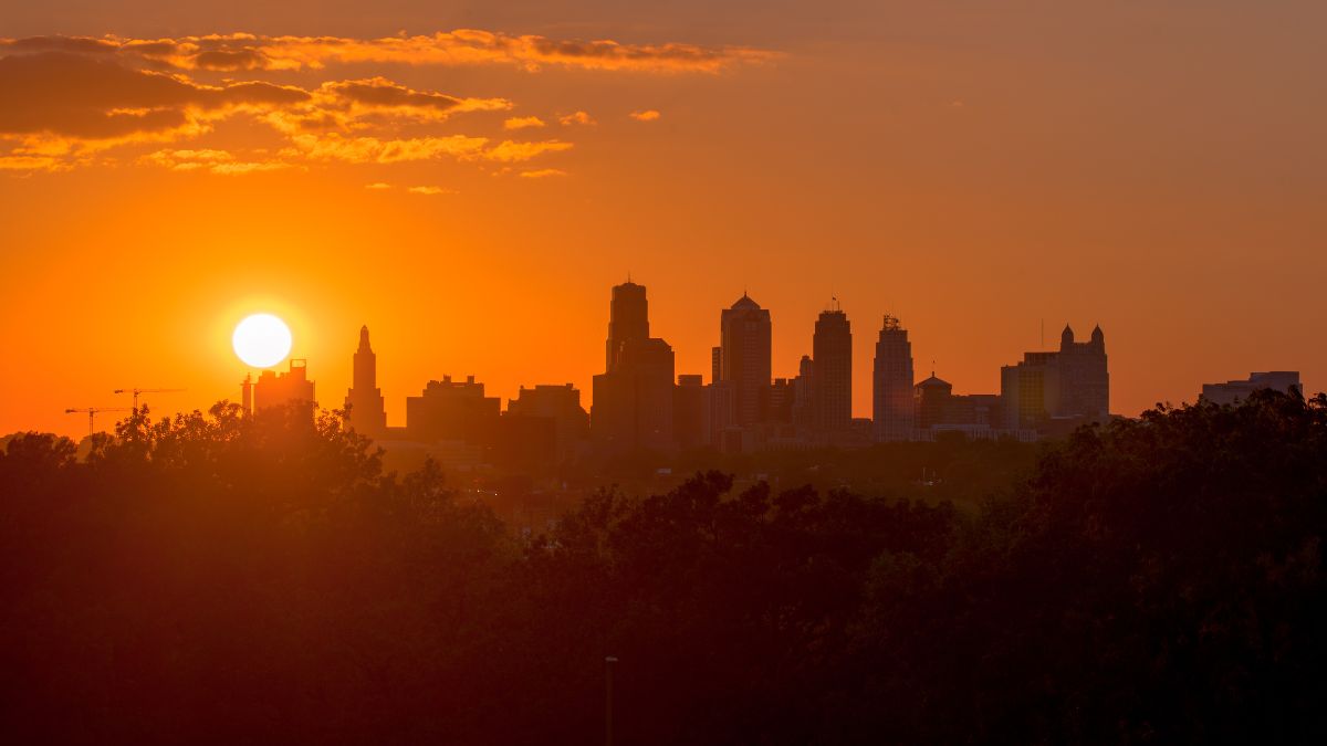 A skyline at sunset