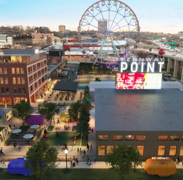 An artist's rendering of the Ferris wheel in a completed entertainment district.