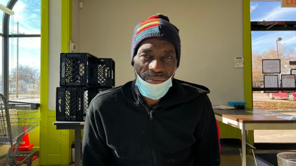 Edward King eats lunch at a community kitchen. 