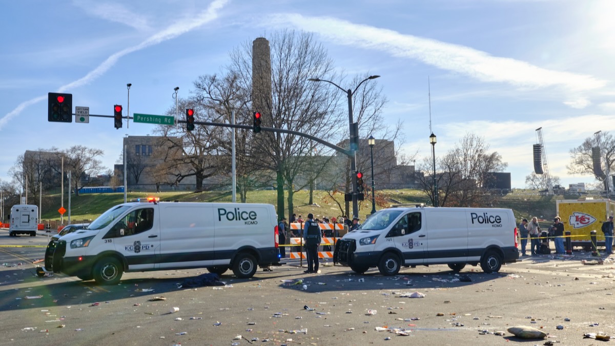 The corner of Main Street and Pershing Road after the Chiefs parade shooting.