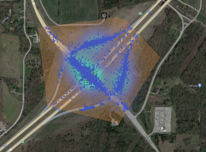 A digital map shows a cluster of dots around Exit 18 on Interstate 435.