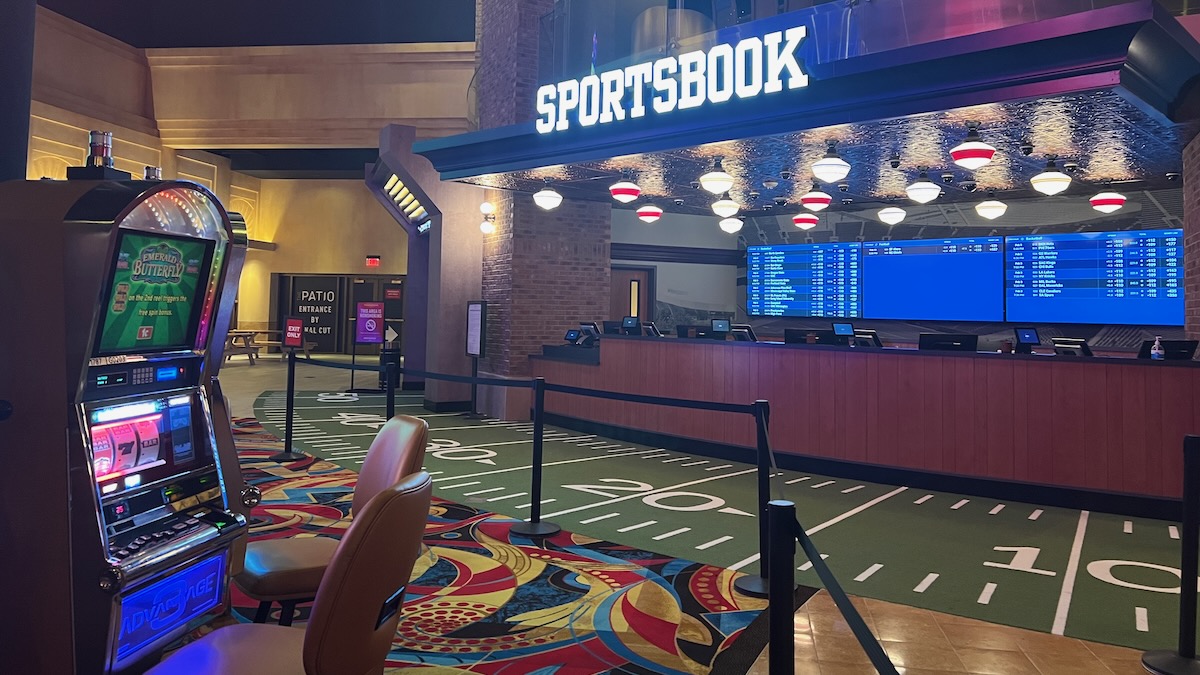 The sportsbook at Hollywood Casino at Kansas Speedway where gamblers can make sports bets.