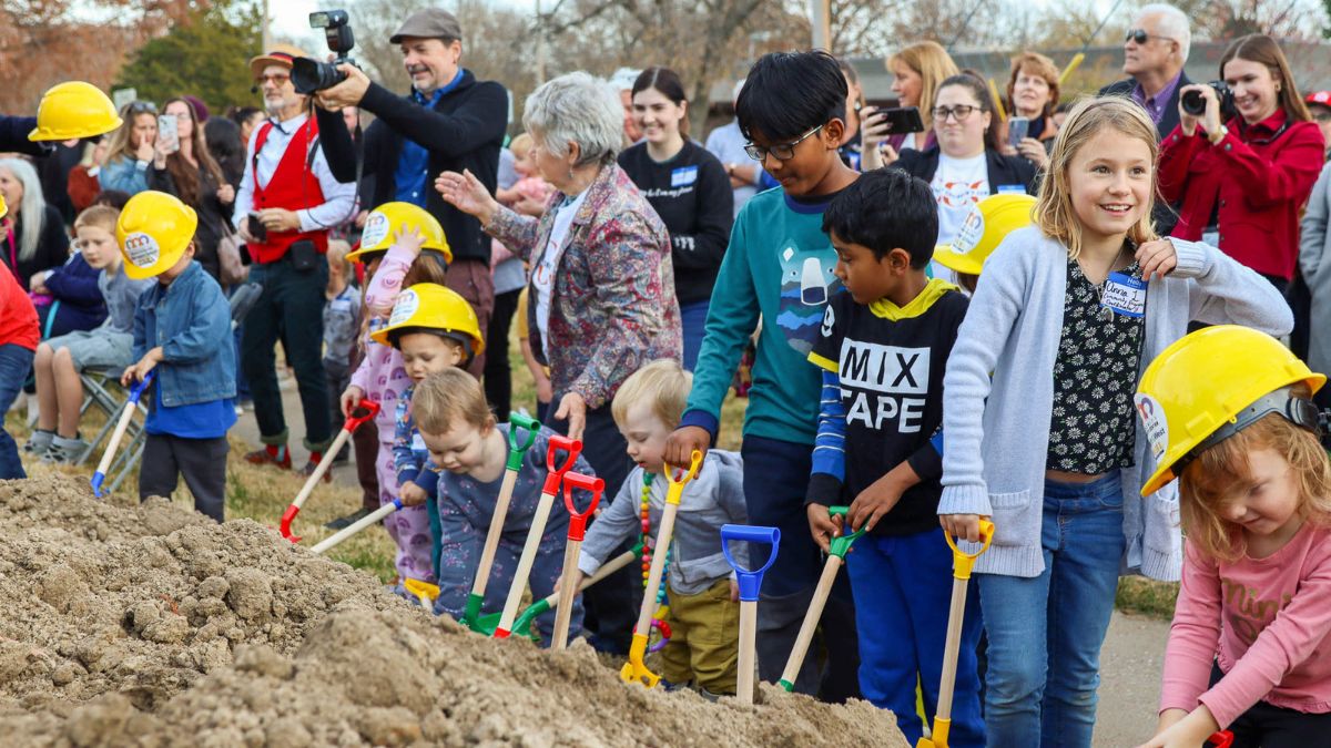 A photo of the ground breaking of a Kansas child care center