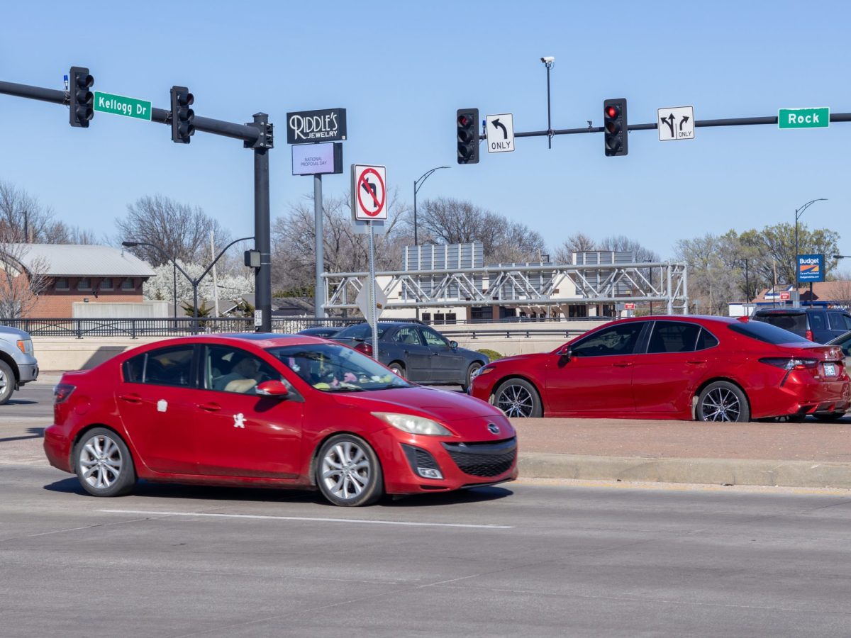 Cars sitting at Kellogg and Rock in Wichita.