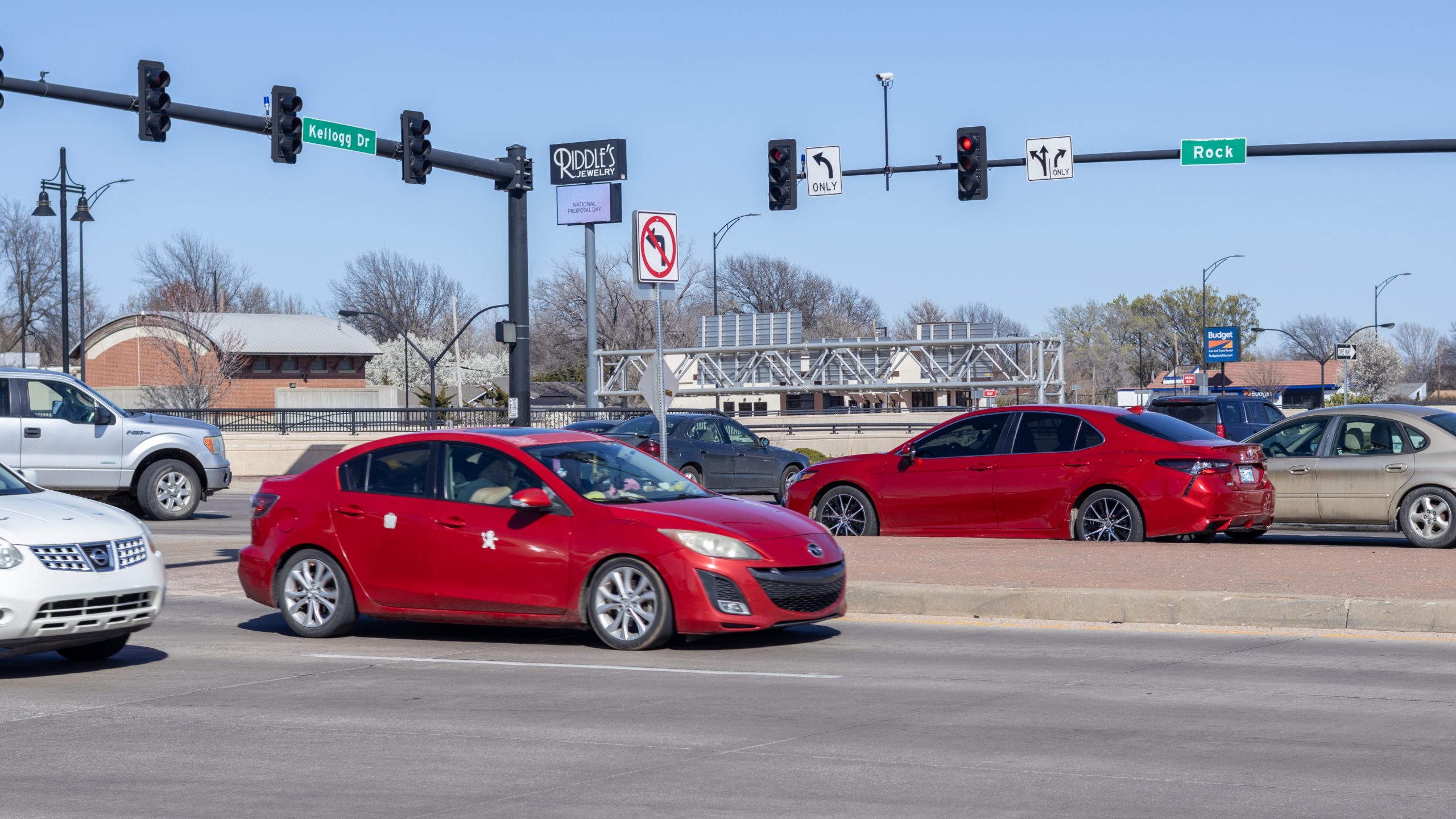 Cars sitting at Kellogg and Rock in Wichita.