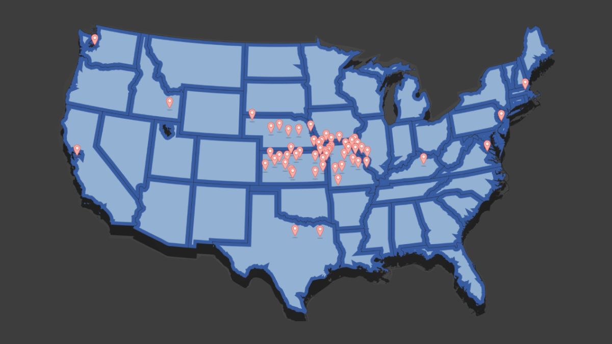 There is a map with various locations pinpointing republishing sites