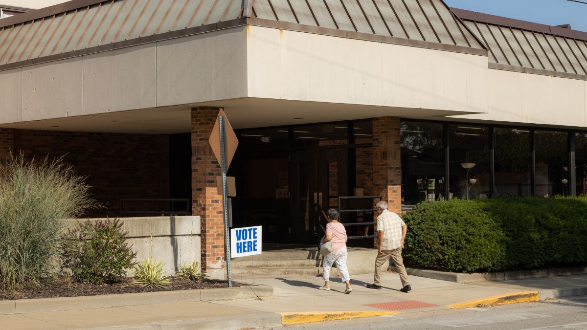 Voters enter the Argentine Community Center in Kansas City, Kansas to cast their ballots.