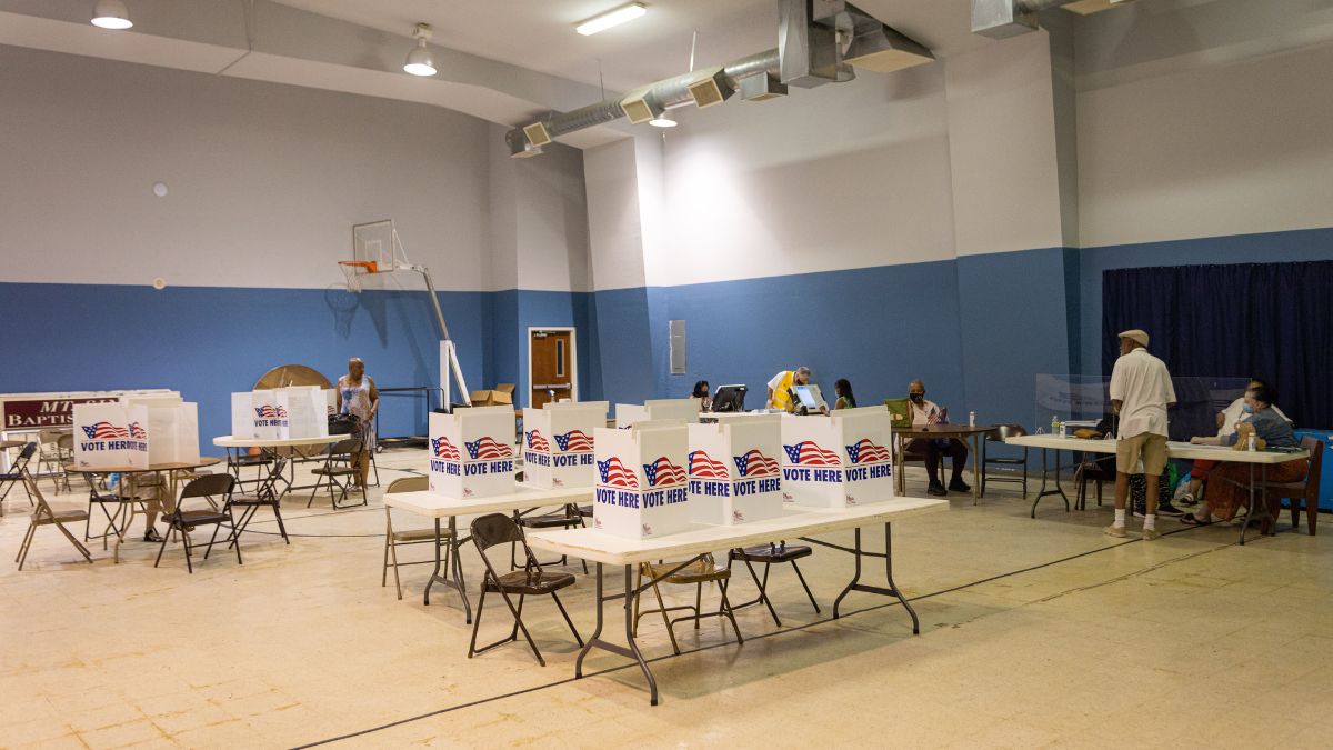 A polling center inside a gymnasium