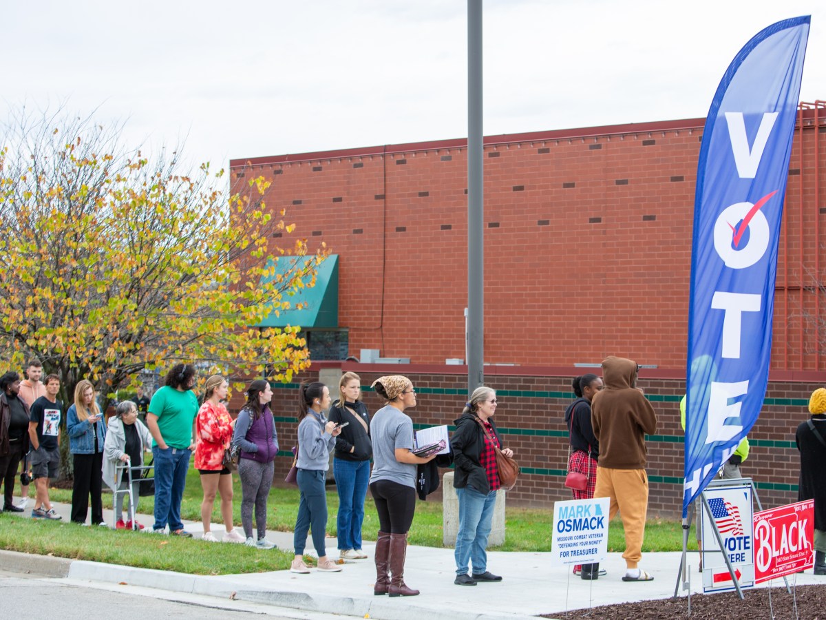 A line wraps around an early voting location in Kansas City, Missouri. Voters weighed in on Amendment 5.