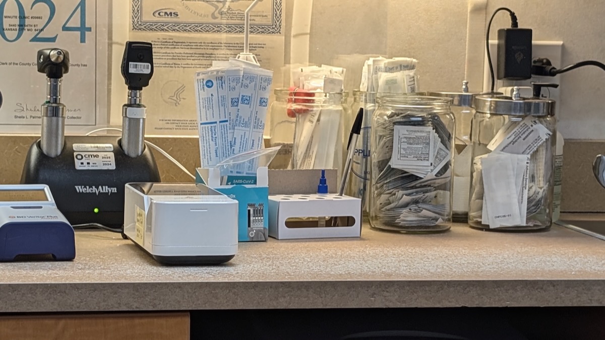 Equipment on a counter in a medical provider's office.