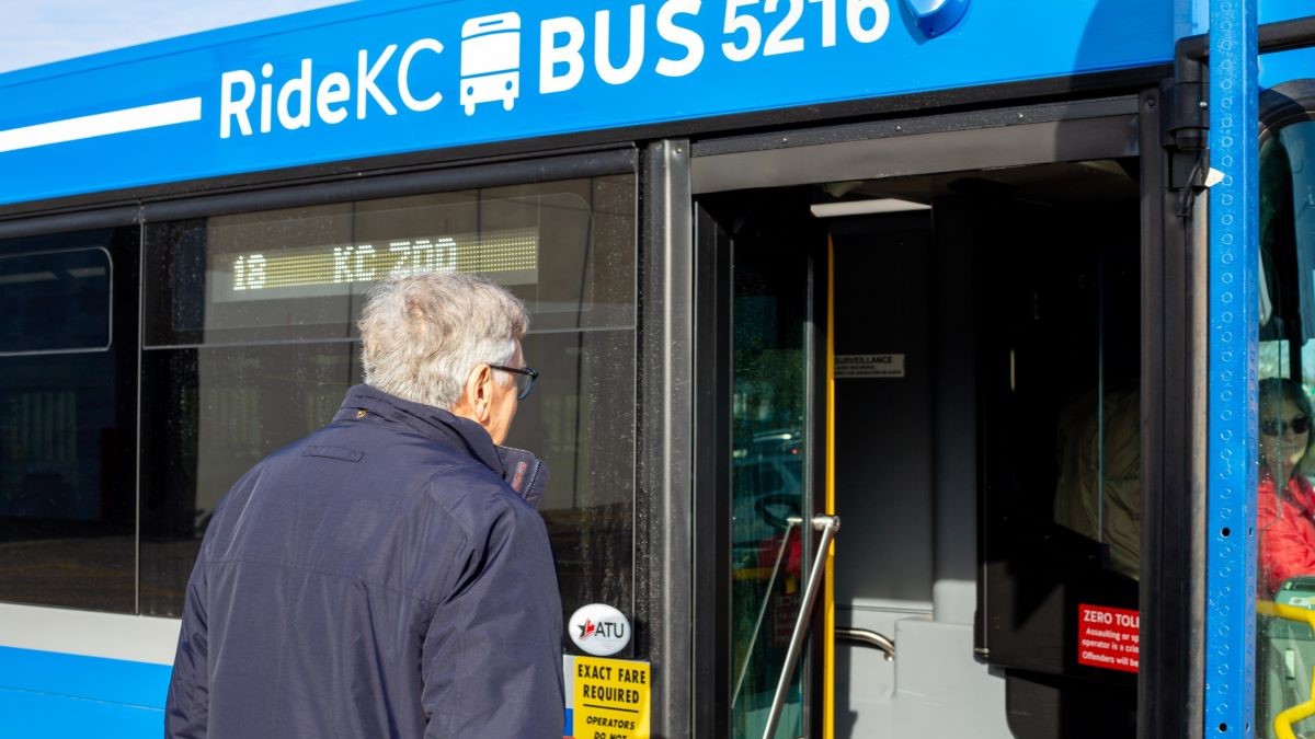 Richard Jarrold, deputy CEO of the Kansas City Area Transportation Authority, boards a RideKC bus.