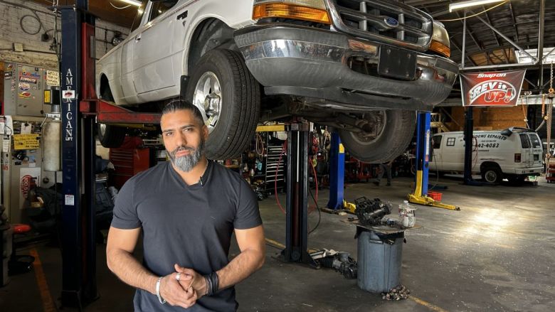 Danery Berrios, manager of an auto repair shop on Central Avenue in Kansas City, Kansas.