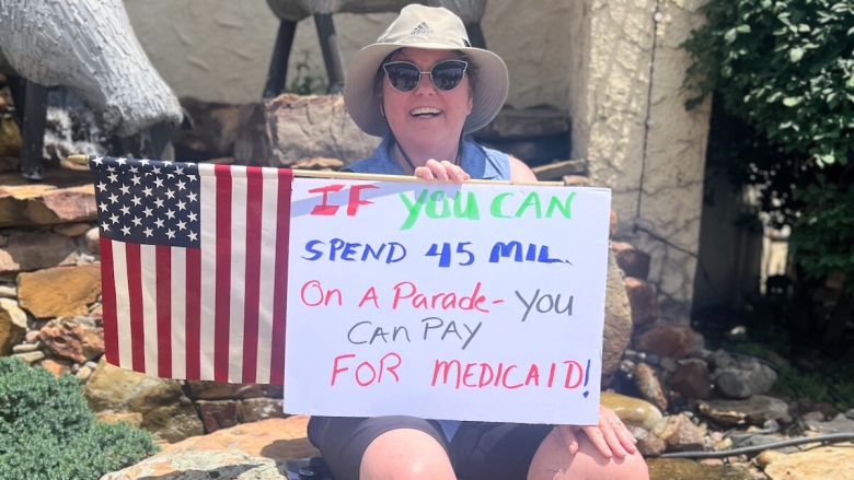 Debbie Ferrell-Day of Gladstone at a protest in June on the Country Club Plaza.