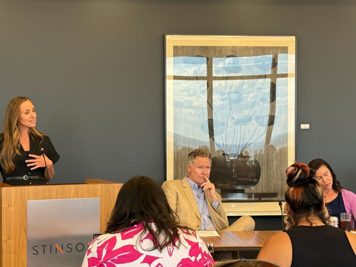 The Beacon's CEO, Stephanie Campbell, speaking at an event on May 22. (Hilary Becker / The Beacon)