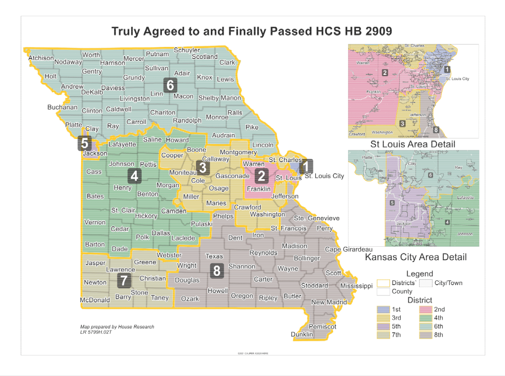 Missouri’s congressional district map, as passed by lawmakers in 2022.