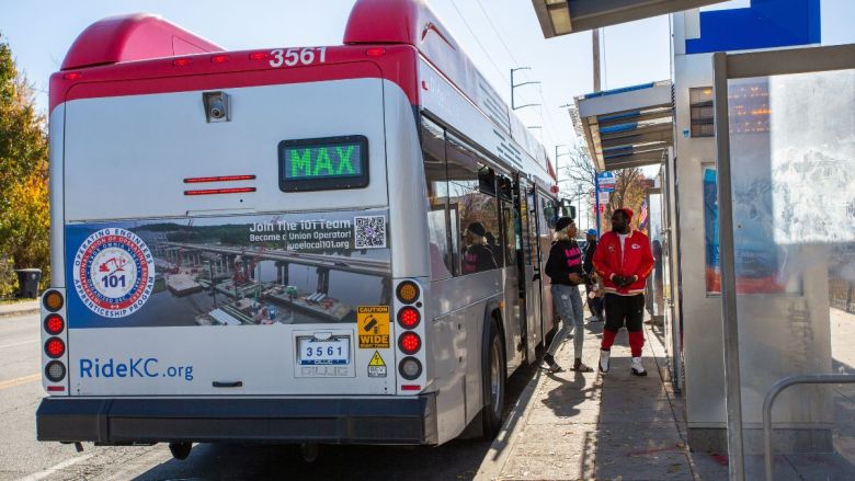 Passengers exiting a RideKC bus