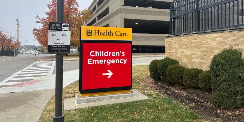 The children's emergency department sign at MU hospital is pictured. A new study based out of the University of Missouri hospital’s emergency room found that nearly half of families surveyed said they had at least one unmet social need.