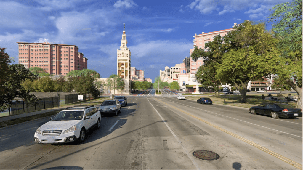 A rendering looking west on 47th Street, with some proposed buildings visible.