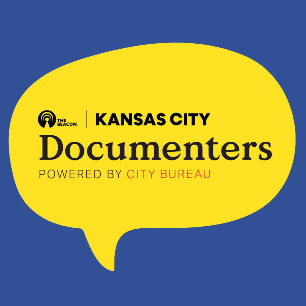 Kansas City Documenters talking bubble blue background