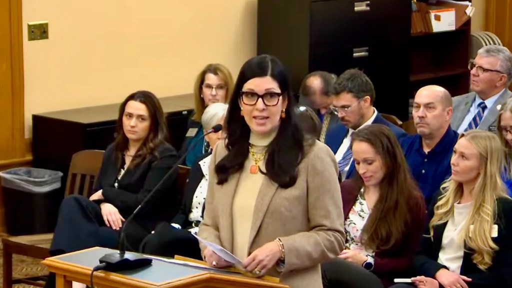 Rachelle Colombo, executive director of the Kansas Medical Society, testifying before the Kansas House Health and Human Services Committee on Jan. 27.