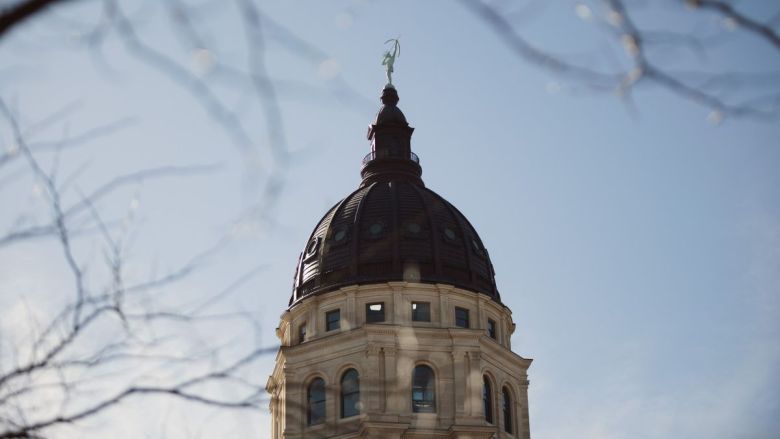 A photo of the dome on top of the Kansas Statehouse.
