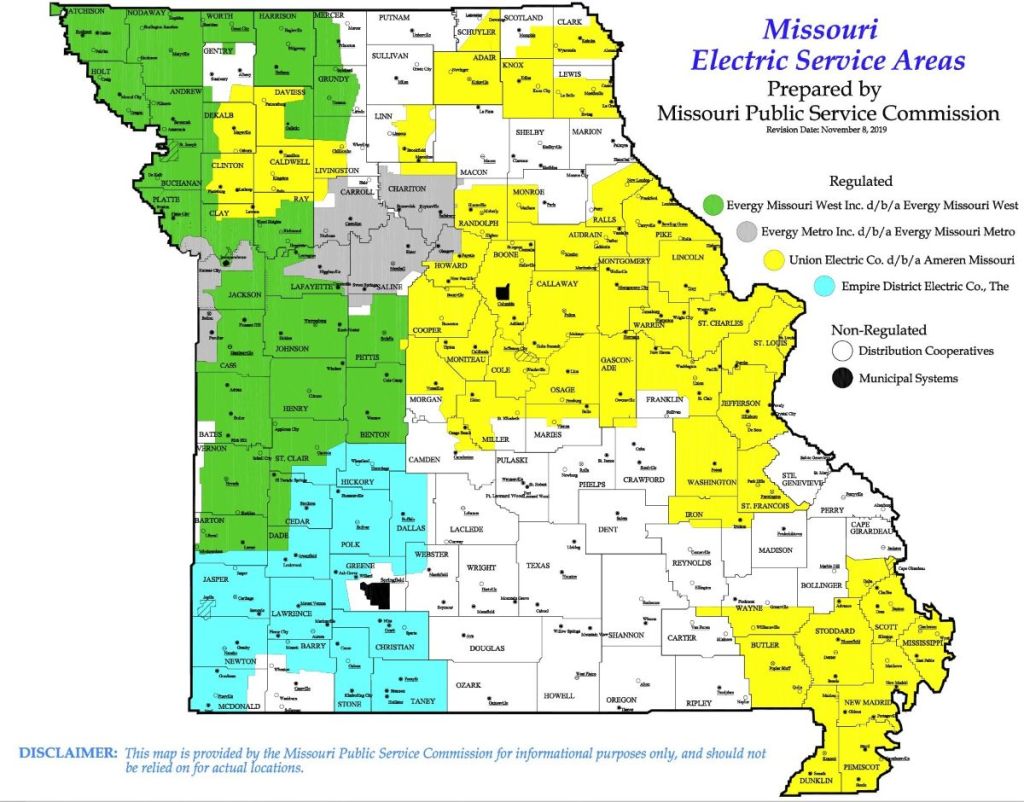 Map showing Missouri's electric service areas.
