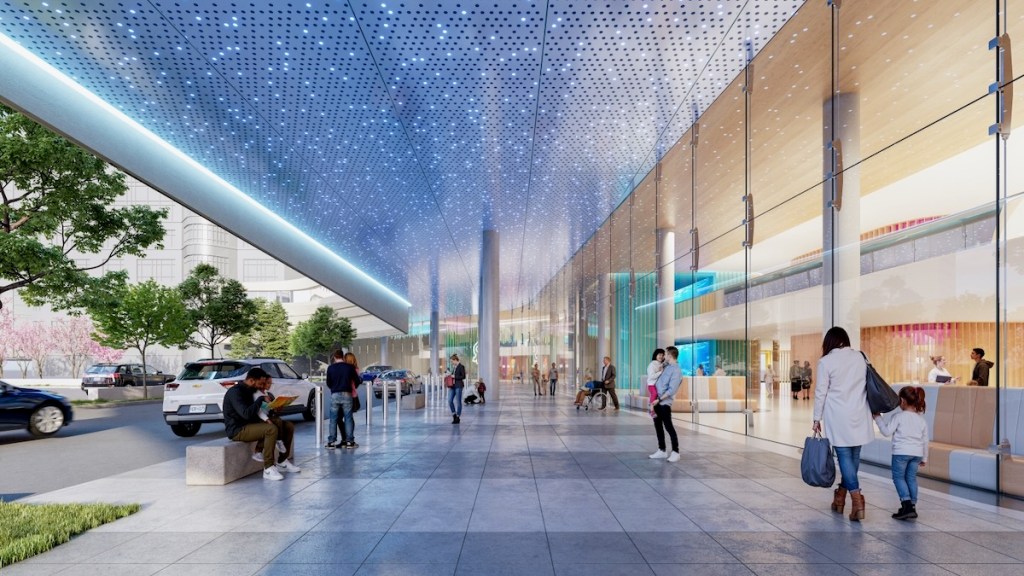 A rendering of the entrance to the new facility.