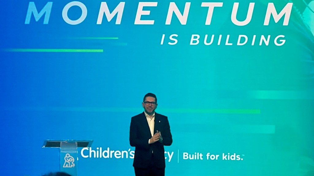 Children's Mercy President and CEO Dr. Alejandro Quiroga, speaking at the hospital's April 29 event held to announce the hospital expansion.