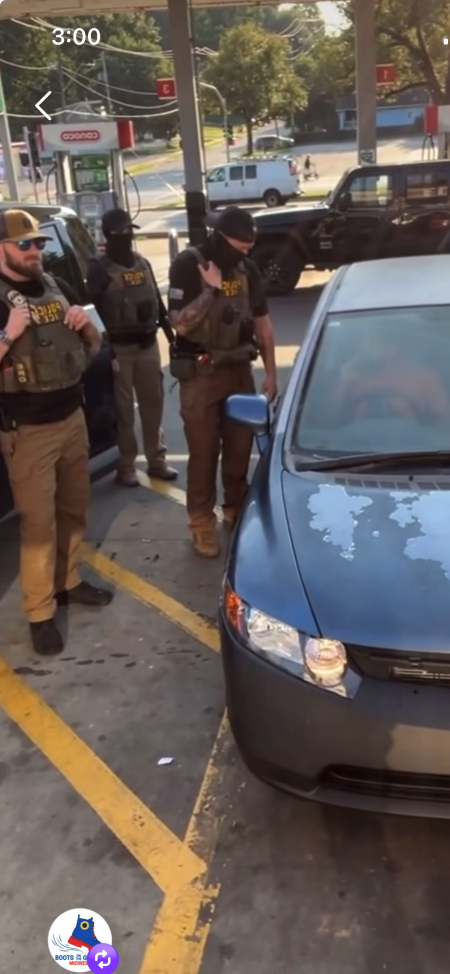 Screenshot of a video taken Sunday, Aug. 2, near Van Brunt Boulevard and 27th Street in Kansas City. An agent warned the man recording at the gas station parking lot, "Don't get too close to our investigation."