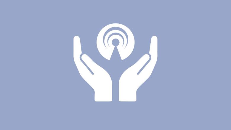 Illustration on two hands holding The Beacon logo